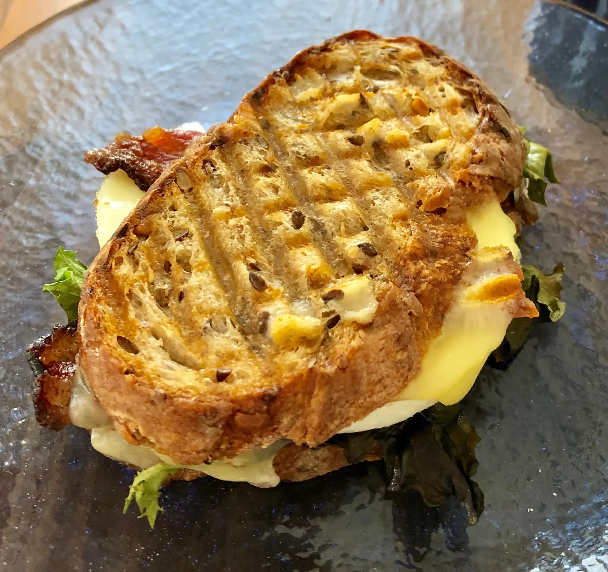 Grilled breakfast sandwich on multigrain toast
